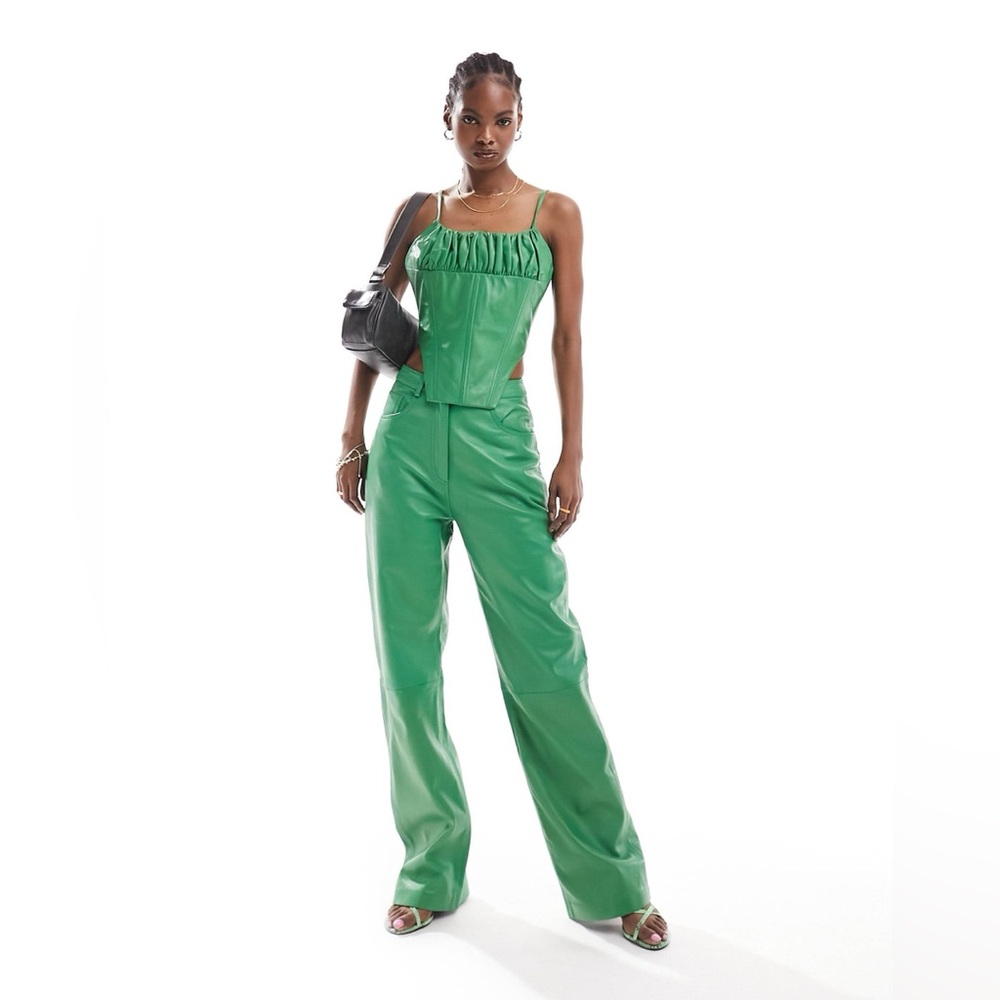 NWNT Muubaa high rise straight leg   Genuine Sheepskin leather pants in green 2